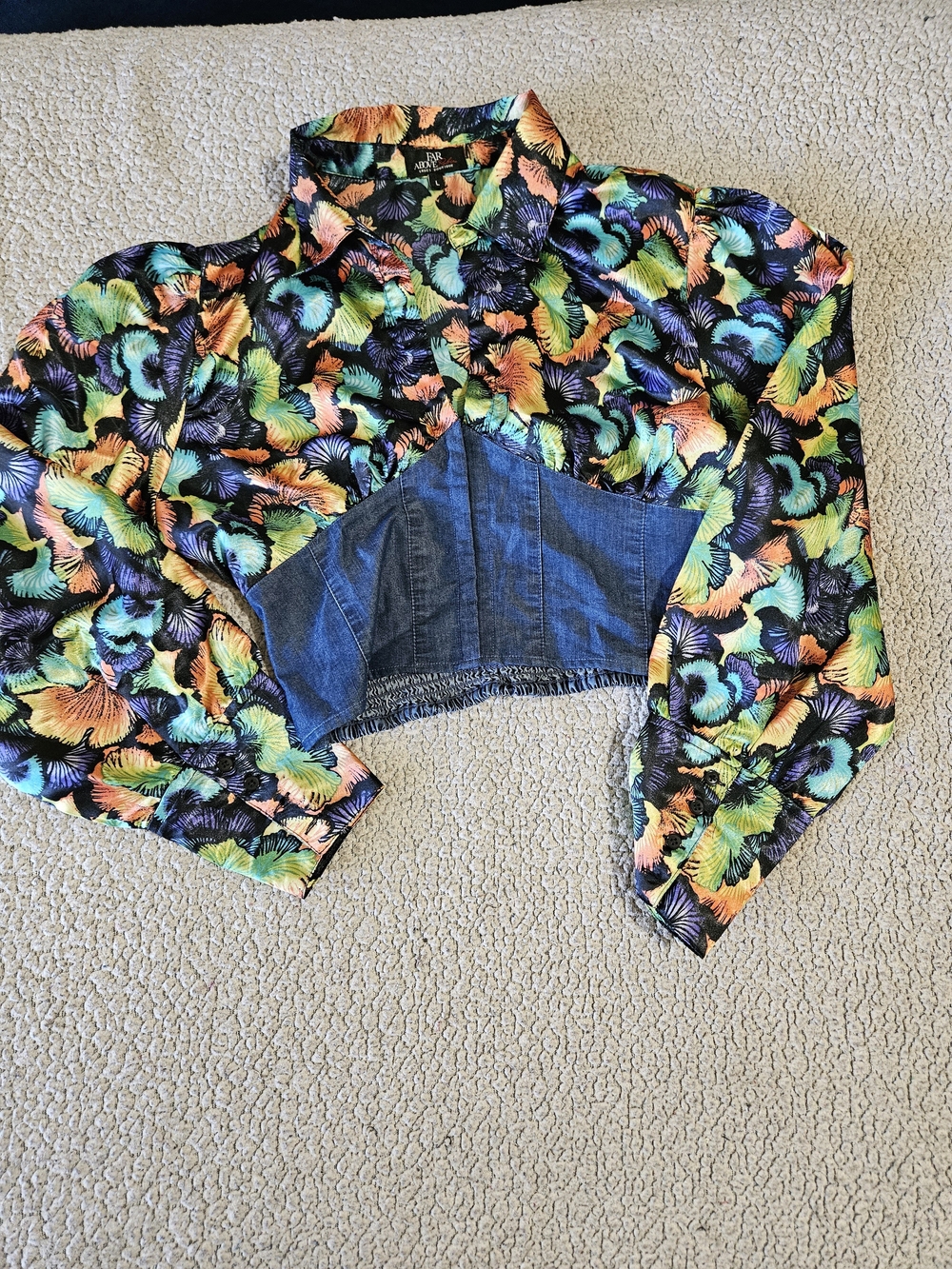 Women Cropped Floral Long Sleeve Denim Multicolor
